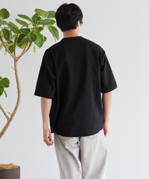 coca(coca)(コカ)の「EASYTEXワッフルワイドラウンドTシャツ(Tシャツ/カットソー・メンズ・ブラック/ホワイト・M/L/XL)」の4枚目の写真