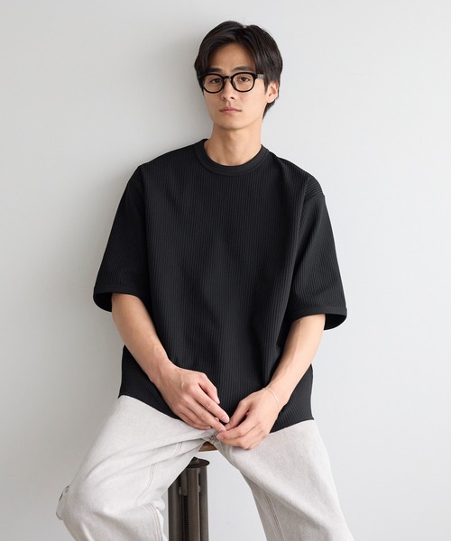 coca(coca)(コカ)の「EASYTEXワッフルワイドラウンドTシャツ(Tシャツ/カットソー・メンズ・ブラック/ホワイト・M/L/XL)」の7枚目の写真