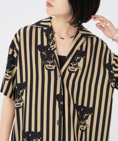 &ellecy タトゥーシャツ ブラウス 長袖 オープンカラー 2024SS 追加》LIONESS PRINT オープンカラーシャツ（シャツ/ブラウス