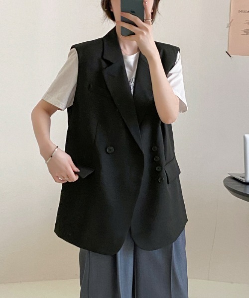 Teem Store(チームストア)の「テーラードダブルベスト(ベスト・レディース・ホワイト/ブラック/ブラウン・M/L)」の6枚目の写真