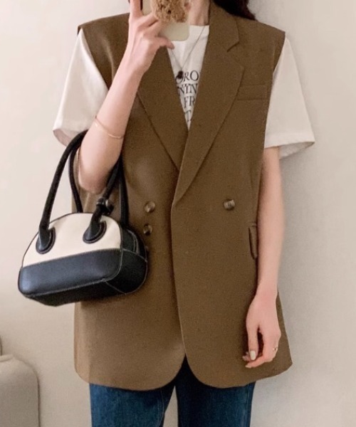 Teem Store(チームストア)の「テーラードダブルベスト(ベスト・レディース・ホワイト/ブラック/ブラウン・M/L)」の12枚目の写真