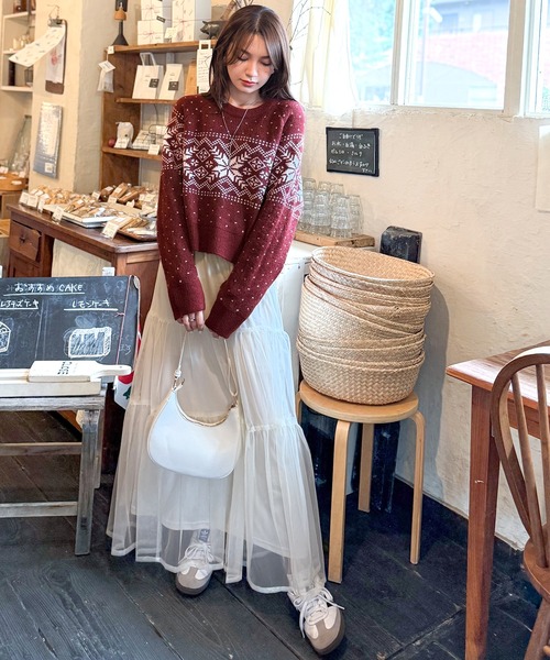 mily bilet(ミウィビレット)の「【mily bilet】レトロ可愛く紡ぐ、冬物語。ノルディックドット柄ニットプルオーバー(長袖)(ニット/セーター・レディース・レッド/チャコールグレー/アイボリー・X-LARGE/SMALL/MEDIUM/LARGE)」の13枚目の写真