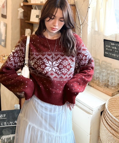 mily bilet(ミウィビレット)の「【mily bilet】レトロ可愛く紡ぐ、冬物語。ノルディックドット柄ニットプルオーバー(長袖)(ニット/セーター・レディース・レッド/チャコールグレー/アイボリー・X-LARGE/SMALL/MEDIUM/LARGE)」の11枚目の写真