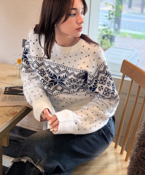 mily bilet(ミウィビレット)の「【mily bilet】レトロ可愛く紡ぐ、冬物語。ノルディックドット柄ニットプルオーバー(長袖)(ニット/セーター・レディース・レッド/チャコールグレー/アイボリー・X-LARGE/SMALL/MEDIUM/LARGE)」の20枚目の写真