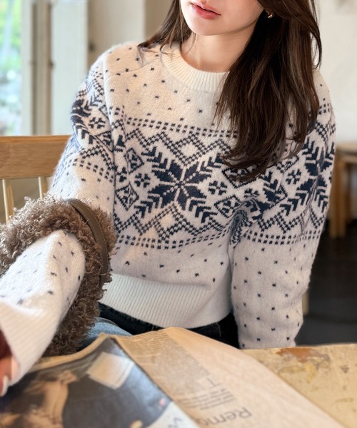 mily bilet(ミウィビレット)の「【mily bilet】レトロ可愛く紡ぐ、冬物語。ノルディックドット柄ニットプルオーバー(長袖)(ニット/セーター・レディース・レッド/チャコールグレー/アイボリー・X-LARGE/SMALL/MEDIUM/LARGE)」の19枚目の写真