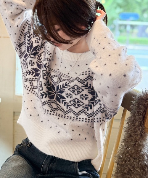 mily bilet(ミウィビレット)の「【mily bilet】レトロ可愛く紡ぐ、冬物語。ノルディックドット柄ニットプルオーバー(長袖)(ニット/セーター・レディース・レッド/チャコールグレー/アイボリー・X-LARGE/SMALL/MEDIUM/LARGE)」の14枚目の写真
