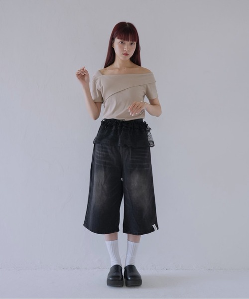 Uenui(ウニュイ)の「レース フリル ラップ スカート(スカート・レディース・ブラック/ホワイト・FREE)」の21枚目の写真