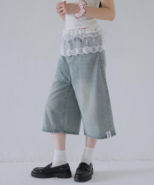 Uenui(ウニュイ)の「レース フリル ラップ スカート(スカート・レディース・ブラック/ホワイト・FREE)」の5枚目の写真