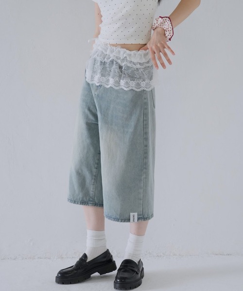 Uenui(ウニュイ)の「レース フリル ラップ スカート(スカート・レディース・ブラック/ホワイト・FREE)」の6枚目の写真