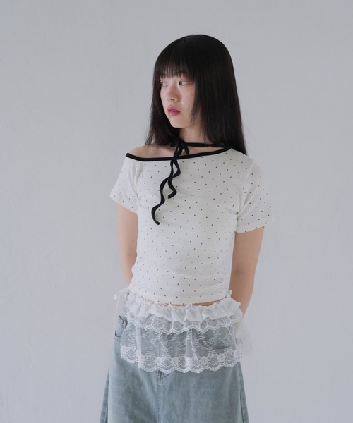 Uenui(ウニュイ)の「レース フリル ラップ スカート(スカート・レディース・ブラック/ホワイト・FREE)」の9枚目の写真