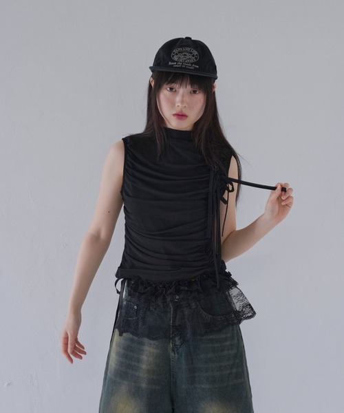 Uenui(ウニュイ)の「レース フリル ラップ スカート(スカート・レディース・ブラック/ホワイト・FREE)」の12枚目の写真