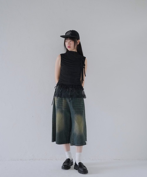 Uenui(ウニュイ)の「レース フリル ラップ スカート(スカート・レディース・ブラック/ホワイト・FREE)」の15枚目の写真