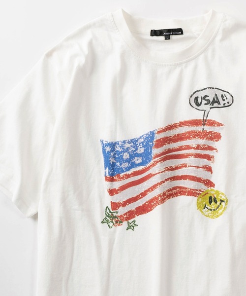 make a ray!(メイク ア レイ!)の「【82】スマイルUSA 古着風 プリントTシャツ/メンズ/レディス(Tシャツ/カットソー・レディース・ブラック/ホワイト/ネイビー・M/L)」の2枚目の写真