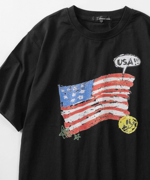 make a ray!(メイク ア レイ!)の「【82】スマイルUSA 古着風 プリントTシャツ/メンズ/レディス(Tシャツ/カットソー・レディース・ブラック/ホワイト/ネイビー・M/L)」の3枚目の写真