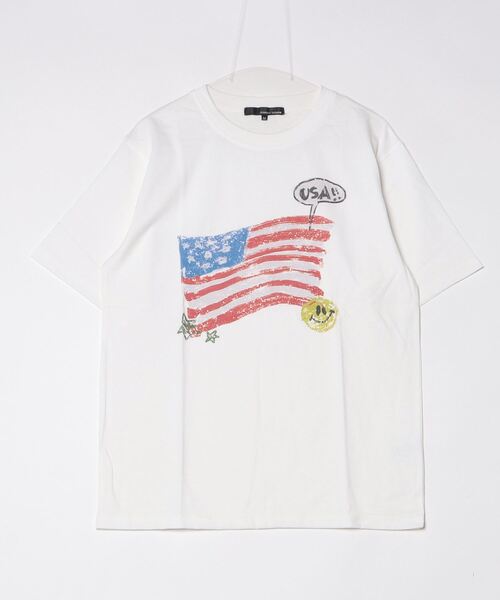 make a ray!(メイク ア レイ!)の「【82】スマイルUSA 古着風 プリントTシャツ/メンズ/レディス(Tシャツ/カットソー・レディース・ブラック/ホワイト/ネイビー・M/L)」の6枚目の写真