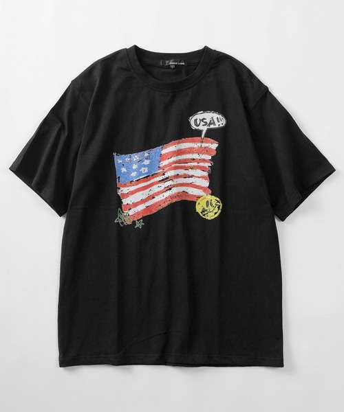 make a ray!(メイク ア レイ!)の「【82】スマイルUSA 古着風 プリントTシャツ/メンズ/レディス(Tシャツ/カットソー・レディース・ブラック/ホワイト/ネイビー・M/L)」の4枚目の写真