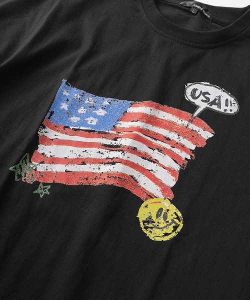 make a ray!(メイク ア レイ!)の「【82】スマイルUSA 古着風 プリントTシャツ/メンズ/レディス(Tシャツ/カットソー・レディース・ブラック/ホワイト/ネイビー・M/L)」の9枚目の写真