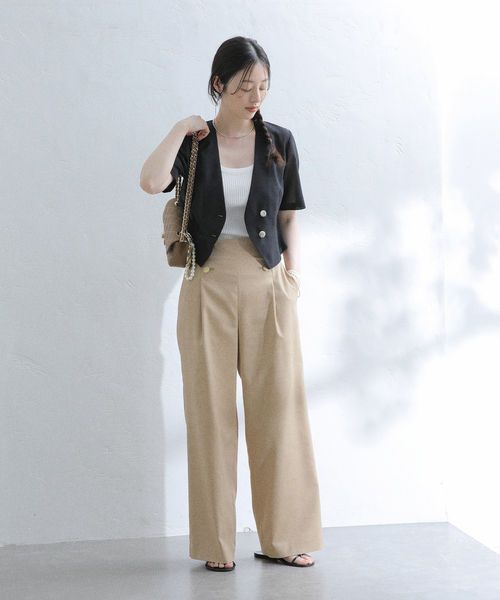 La TOTALITE(ラトータリテ)の「【洗える】ハーフスリーブシアージャケット(その他アウター・レディース・ベージュ/ブラック・36/38)」の3枚目の写真