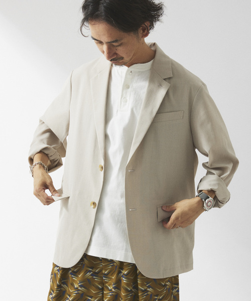 JOURNAL STANDARD relume（ジャーナルスタンダード　レリューム）の「"イージーケア" TECH LINEN COOLMAX(R) ジャケット （セットアップ着用可）（テーラードジャケット・メンズ・ナチュラル/ブラック/ライトグレー/ブラックミックス・MEDIUM/LARGE）」の6枚目の写真