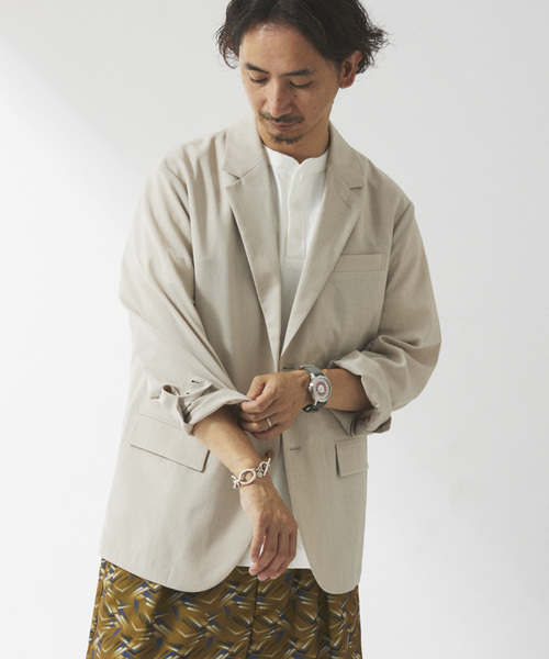 JOURNAL STANDARD relume（ジャーナルスタンダード　レリューム）の「"イージーケア" TECH LINEN COOLMAX(R) ジャケット （セットアップ着用可）（テーラードジャケット・メンズ・ナチュラル/ブラック/ライトグレー/ブラックミックス・MEDIUM/LARGE）」の8枚目の写真