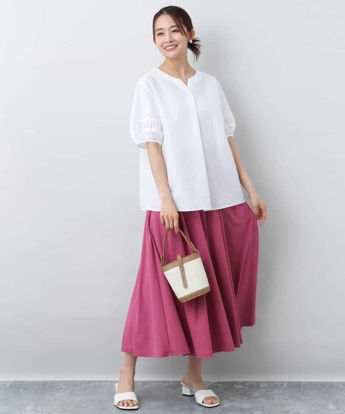 MK MICHEL KLEIN(エムケーミッシェルクラン)の「ジャージーフレアスカート/接触冷感/速乾/洗える(スカート・レディース・グレイッシュベージュ/ピンク/ダークグレー・38)」の5枚目の写真