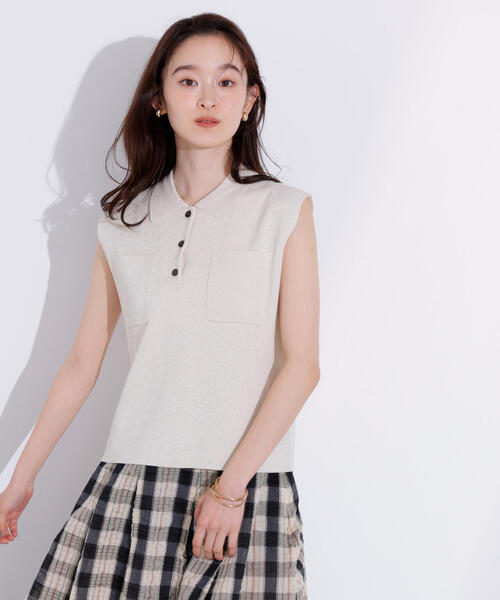 N.（N. Natural Beauty Basic）（エヌエヌナチュラルビューティーベーシック）の「ラメ混ポロエリニット（ポロシャツ・レディース・オレンジ/ブルー/オフホワイト・MEDIUM）」の19枚目の写真