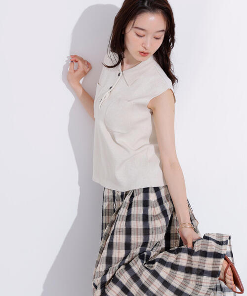 N.（N. Natural Beauty Basic）（エヌエヌナチュラルビューティーベーシック）の「ラメ混ポロエリニット（ポロシャツ・レディース・オレンジ/ブルー/オフホワイト・MEDIUM）」の21枚目の写真