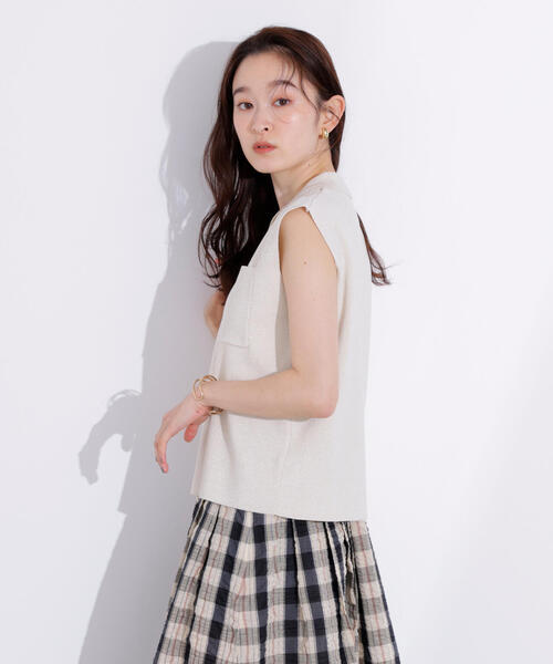 N.（N. Natural Beauty Basic）（エヌエヌナチュラルビューティーベーシック）の「ラメ混ポロエリニット（ポロシャツ・レディース・オレンジ/ブルー/オフホワイト・MEDIUM）」の22枚目の写真