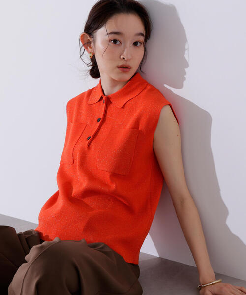 N.Natural Beauty Basic ラメ混ポロエリニット　ブルー エヌ ナチュラルビューティーベーシック N. Natural Beauty