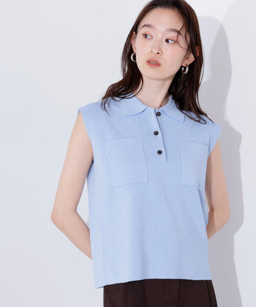 N.（N. Natural Beauty Basic）（エヌエヌナチュラルビューティーベーシック）の「ラメ混ポロエリニット（ポロシャツ・レディース・オレンジ/ブルー/オフホワイト・MEDIUM）」の2枚目の写真