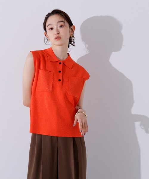 N.（N. Natural Beauty Basic）（エヌエヌナチュラルビューティーベーシック）の「ラメ混ポロエリニット（ポロシャツ・レディース・オレンジ/ブルー/オフホワイト・MEDIUM）」の7枚目の写真