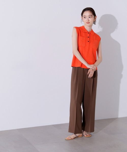 N.（N. Natural Beauty Basic）（エヌエヌナチュラルビューティーベーシック）の「ラメ混ポロエリニット（ポロシャツ・レディース・オレンジ/ブルー/オフホワイト・MEDIUM）」の5枚目の写真