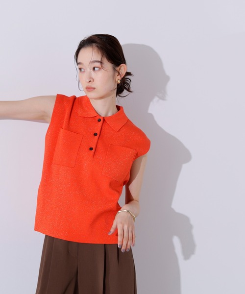 N.（N. Natural Beauty Basic）（エヌエヌナチュラルビューティーベーシック）の「ラメ混ポロエリニット（ポロシャツ・レディース・オレンジ/ブルー/オフホワイト・MEDIUM）」の4枚目の写真