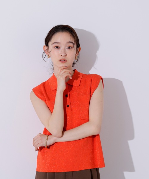 N.（N. Natural Beauty Basic）（エヌエヌナチュラルビューティーベーシック）の「ラメ混ポロエリニット（ポロシャツ・レディース・オレンジ/ブルー/オフホワイト・MEDIUM）」の17枚目の写真