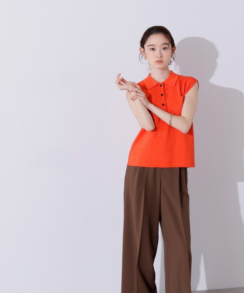 N.（N. Natural Beauty Basic）（エヌエヌナチュラルビューティーベーシック）の「ラメ混ポロエリニット（ポロシャツ・レディース・オレンジ/ブルー/オフホワイト・MEDIUM）」の16枚目の写真