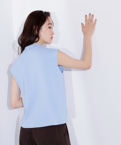 N.（N. Natural Beauty Basic）（エヌエヌナチュラルビューティーベーシック）の「ラメ混ポロエリニット（ポロシャツ・レディース・オレンジ/ブルー/オフホワイト・MEDIUM）」の13枚目の写真