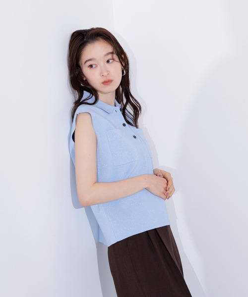 N.（N. Natural Beauty Basic）（エヌエヌナチュラルビューティーベーシック）の「ラメ混ポロエリニット（ポロシャツ・レディース・オレンジ/ブルー/オフホワイト・MEDIUM）」の11枚目の写真