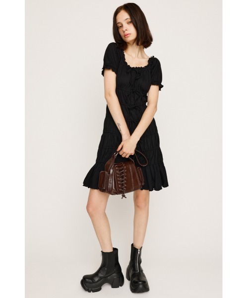 SLY(スライ)の「GATHER RIBBON CUT S/OP ギャザー リボン カット ショートワンピース 夏服 半袖(ワンピース・レディース・ブラウン/杢グレー/ブラック・FREE)」の2枚目の写真