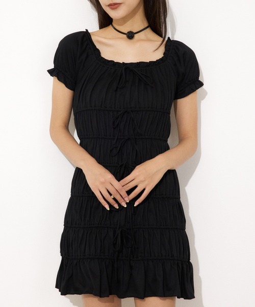 SLY(スライ)の「GATHER RIBBON CUT S/OP ギャザー リボン カット ショートワンピース 夏服 半袖(ワンピース・レディース・ブラウン/杢グレー/ブラック・FREE)」の7枚目の写真