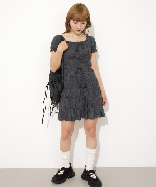 SLY レース アップ ギャザー ショートワンピース SLY（スライ）の「LACE UP GATHER S/OP レース アップ ギャザー