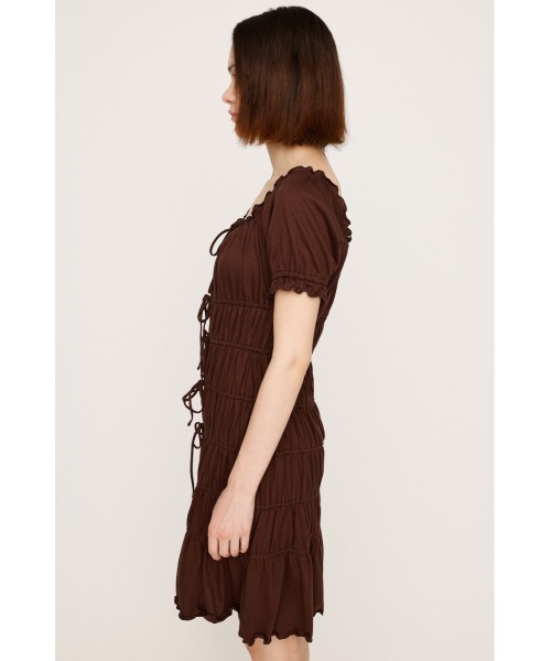 SLY(スライ)の「GATHER RIBBON CUT S/OP ギャザー リボン カット ショートワンピース 夏服 半袖(ワンピース・レディース・ブラウン/杢グレー/ブラック・FREE)」の8枚目の写真