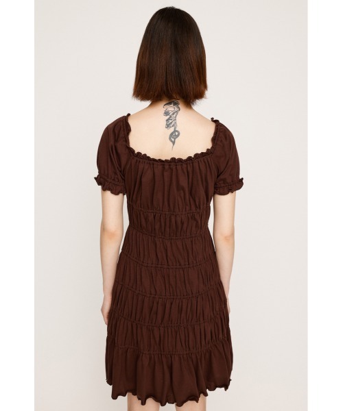 SLY(スライ)の「GATHER RIBBON CUT S/OP ギャザー リボン カット ショートワンピース 夏服 半袖(ワンピース・レディース・ブラウン/杢グレー/ブラック・FREE)」の9枚目の写真