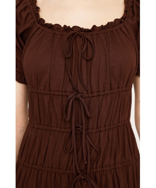 SLY(スライ)の「GATHER RIBBON CUT S/OP ギャザー リボン カット ショートワンピース 夏服 半袖(ワンピース・レディース・ブラウン/杢グレー/ブラック・FREE)」の10枚目の写真