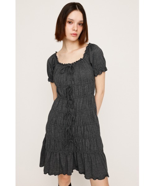 SLY(スライ)の「GATHER RIBBON CUT S/OP ギャザー リボン カット ショートワンピース 夏服 半袖(ワンピース・レディース・ブラウン/杢グレー/ブラック・FREE)」の20枚目の写真