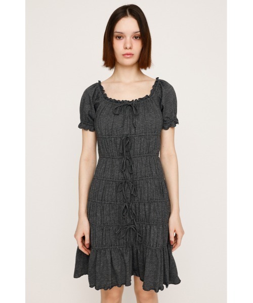 SLY(スライ)の「GATHER RIBBON CUT S/OP ギャザー リボン カット ショートワンピース 夏服 半袖(ワンピース・レディース・ブラウン/杢グレー/ブラック・FREE)」の21枚目の写真