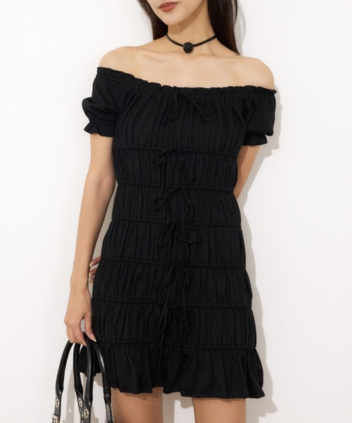 SLY(スライ)の「GATHER RIBBON CUT S/OP ギャザー リボン カット ショートワンピース 夏服 半袖(ワンピース・レディース・ブラウン/杢グレー/ブラック・FREE)」の17枚目の写真