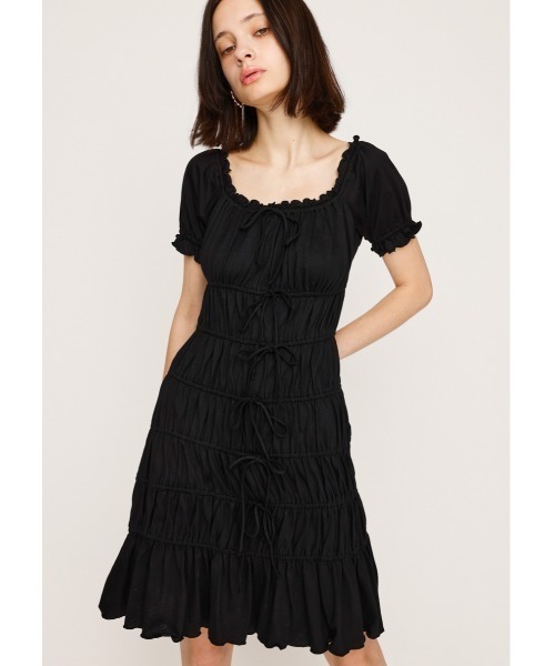 SLY(スライ)の「GATHER RIBBON CUT S/OP ギャザー リボン カット ショートワンピース 夏服 半袖(ワンピース・レディース・ブラウン/杢グレー/ブラック・FREE)」の14枚目の写真