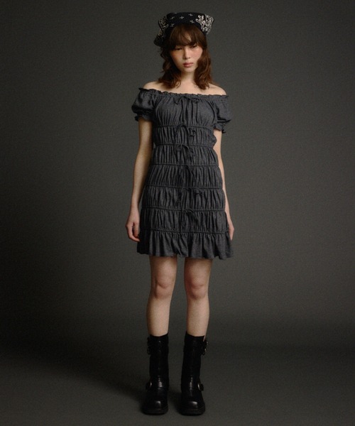 SLY(スライ)の「GATHER RIBBON CUT S/OP ギャザー リボン カット ショートワンピース 夏服 半袖(ワンピース・レディース・ブラウン/杢グレー/ブラック・FREE)」の22枚目の写真