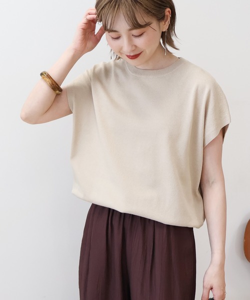 セール】接触冷感ラメフレンチスリーブニットプルオーバー（ニット  