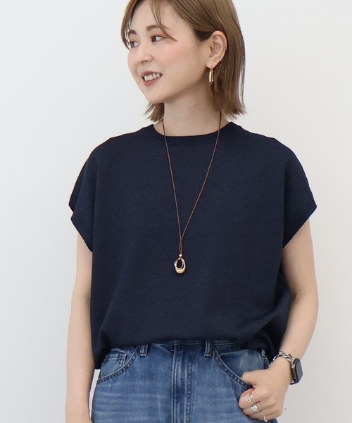 AMERICAN HOLIC(アメリカンホリック)の「接触冷感ラメフレンチスリーブニットプルオーバー(ニット/セーター・レディース・ベージュ/ブラウン/グレー/ピンク/ネイビー・L/M)」の1枚目の写真